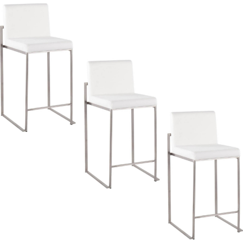 Fuji 26" High Back Counter Stool in Stainless Steel & White Velvet (Set of 3)